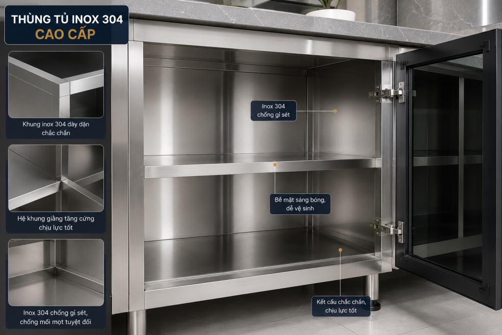 Thùng tủ bếp inox 304 chống gỉ chống mối mọt