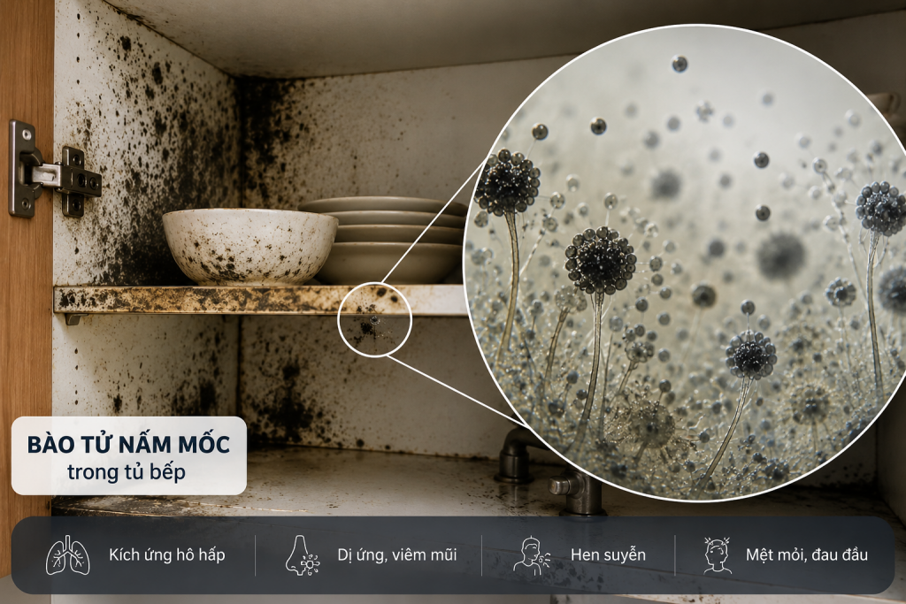 Bào tử nấm mốc trong tủ bếp