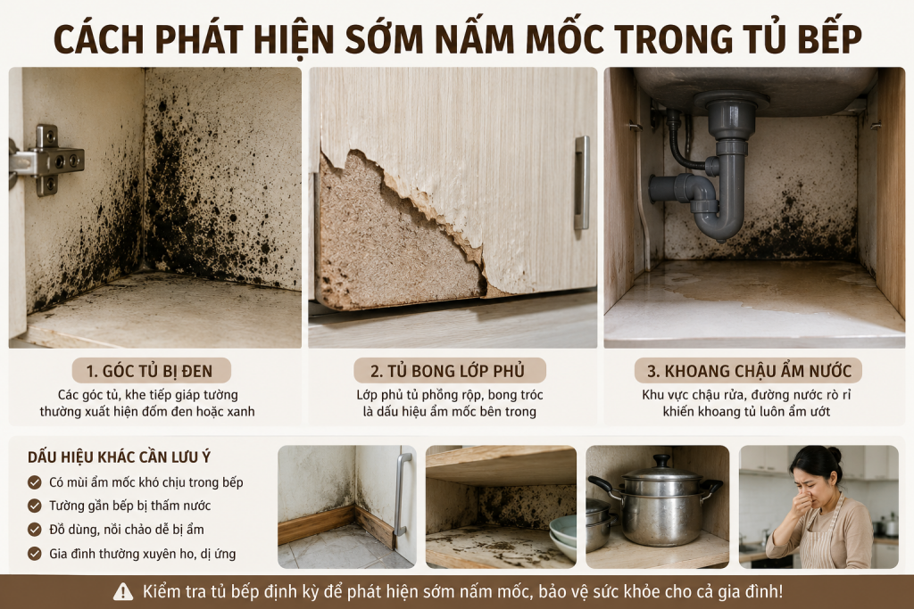 Dấu hiệu nấm mốc trong tủ bếp