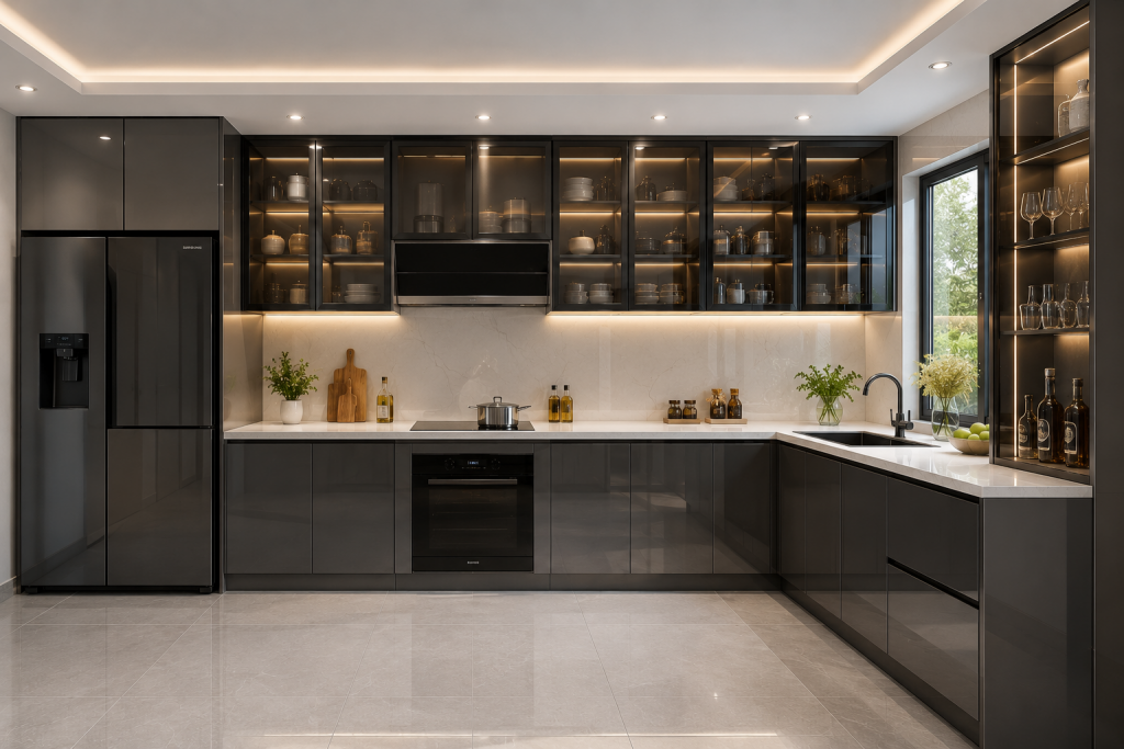 Hình ảnh tủ bếp inox cánh kính