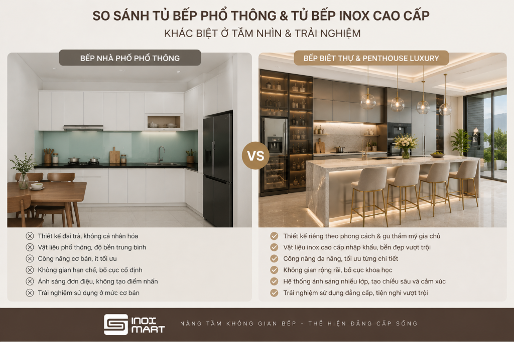 So sánh tủ bếp inox cao cấp và tủ bếp phổ thông