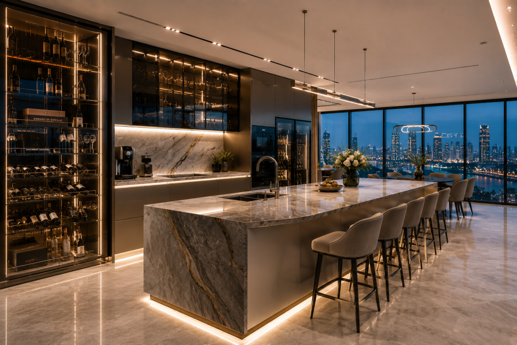 Tủ bếp inox cao cấp trong căn penthouse 200m2