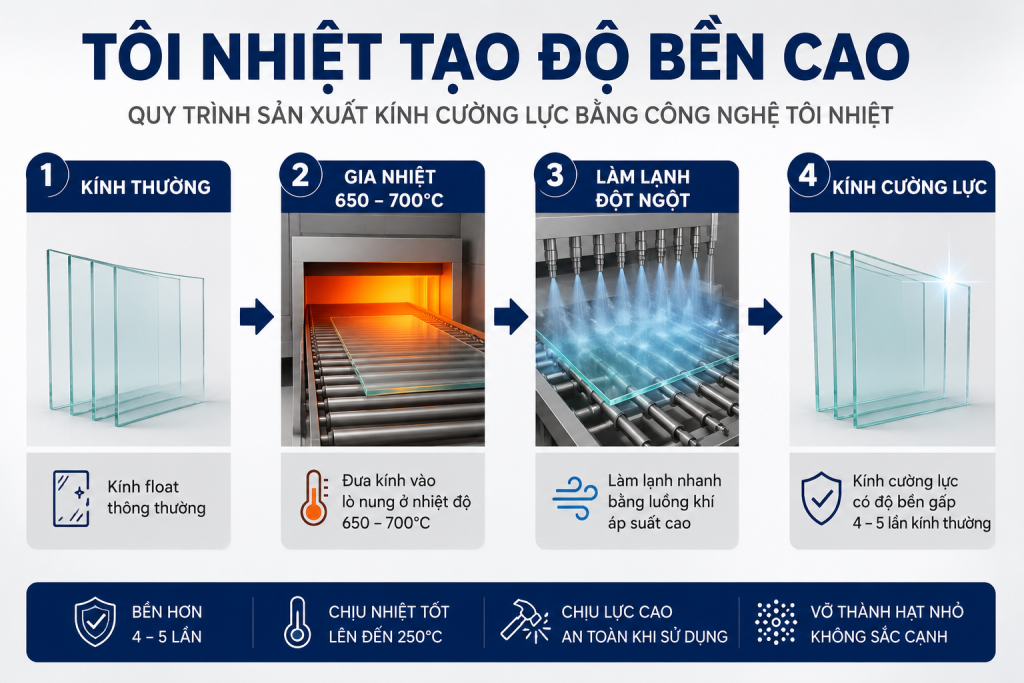 Quy trình sản xuất kính cường lực bằng công nghệ tôi nhiệt