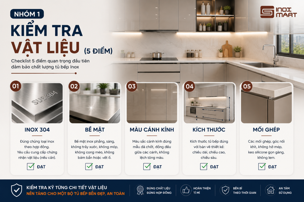 Checklist kiểm tra vật liệu tủ bếp inox