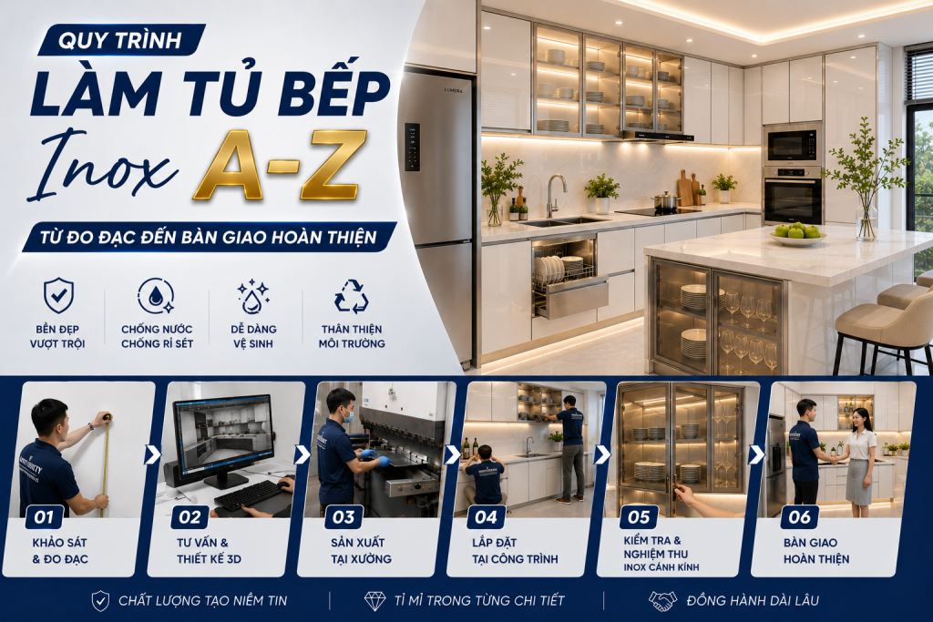 Quy Trình Làm Tủ Bếp Inox A-Z: Từ Đo Đạc Đến Bàn Giao Hoàn Thiện