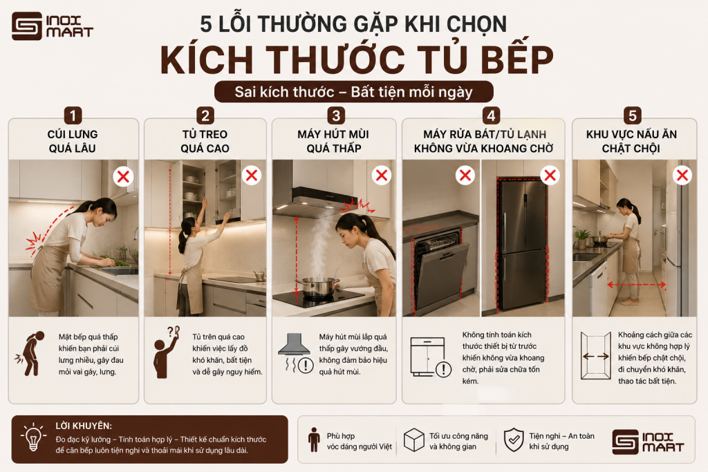 Những sai lầm khi chọn kích thước tủ bếp