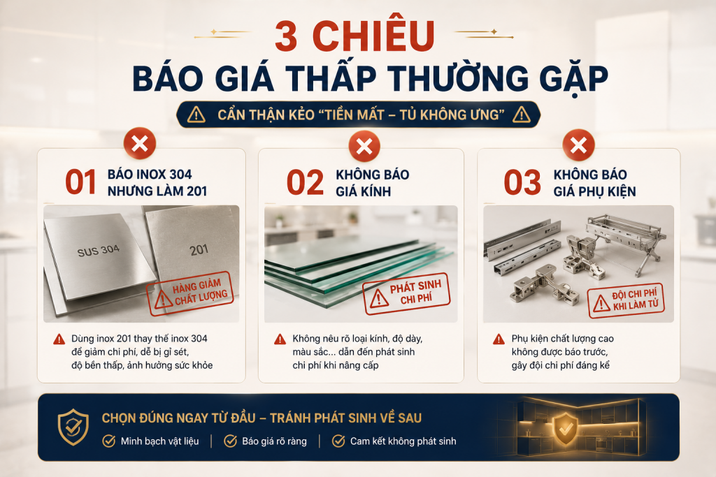 Các chiêu báo giá thấp rồi phát sinh chi phí khi làm tủ bếp