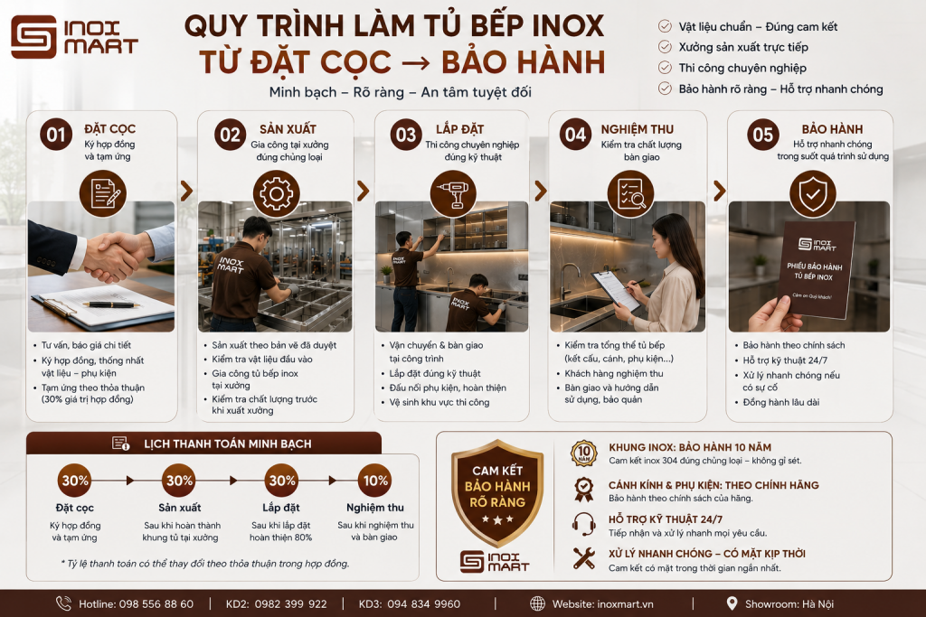 Quy trình thanh toán lắp đặt và bảo hành tủ bếp