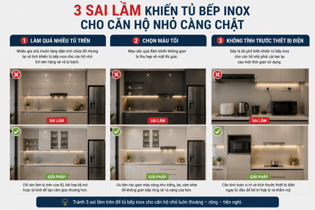 3 sai lầm phổ biến khi thiết kế tủ bếp inox cho căn hộ nhỏ