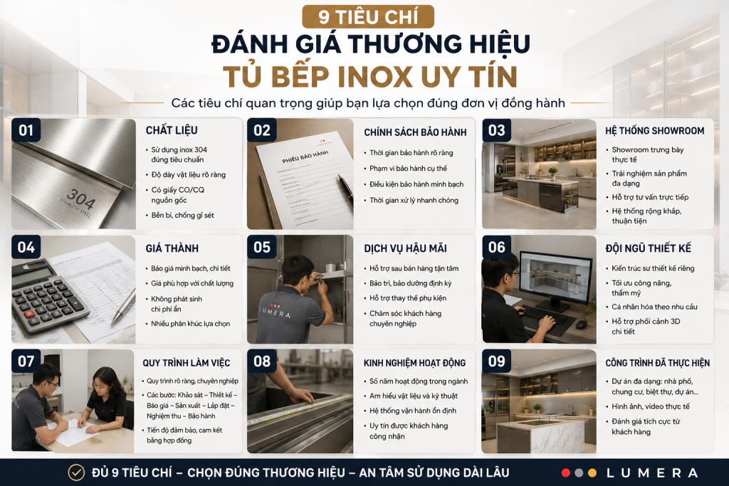 9 tiêu chí đánh giá thương hiệu tủ bếp inox uy tín