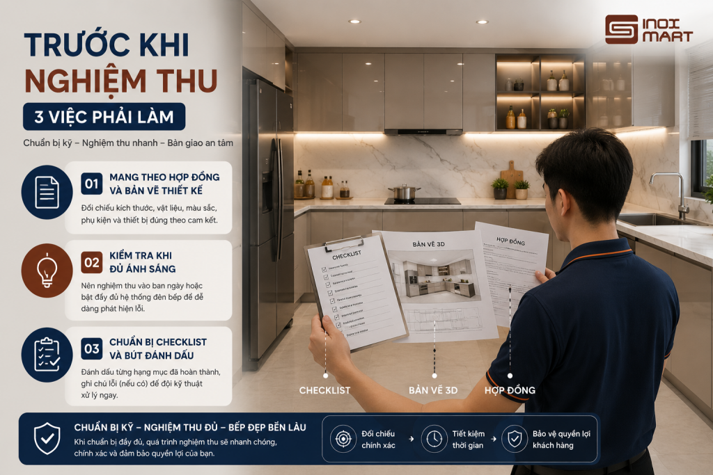 Chuẩn bị trước khi nghiệm thu tủ bếp inox