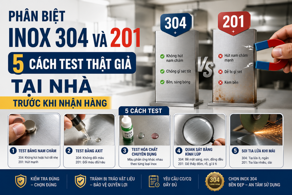 Phân Biệt Inox 304 Và 201: 5 Cách Test Thật Giả Tại Nhà Trước Khi Nhận Hàng