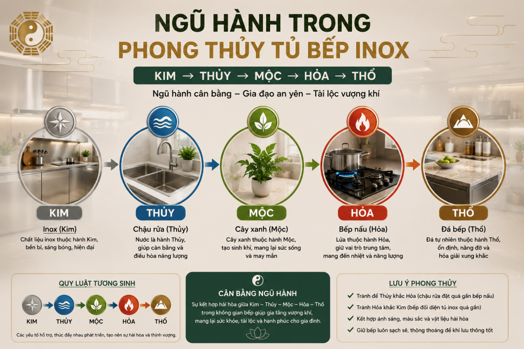 Ngũ hành trong phong thủy tủ bếp inox