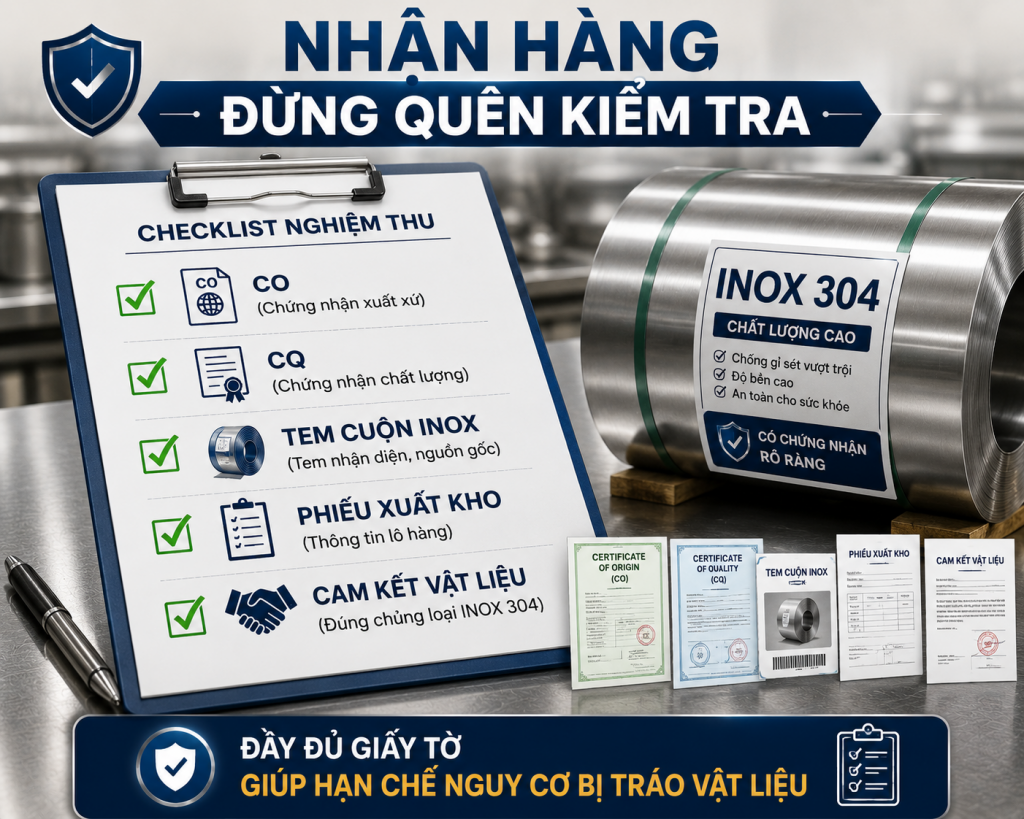 Giấy tờ cần yêu cầu khi nhận bàn giao inox 304
