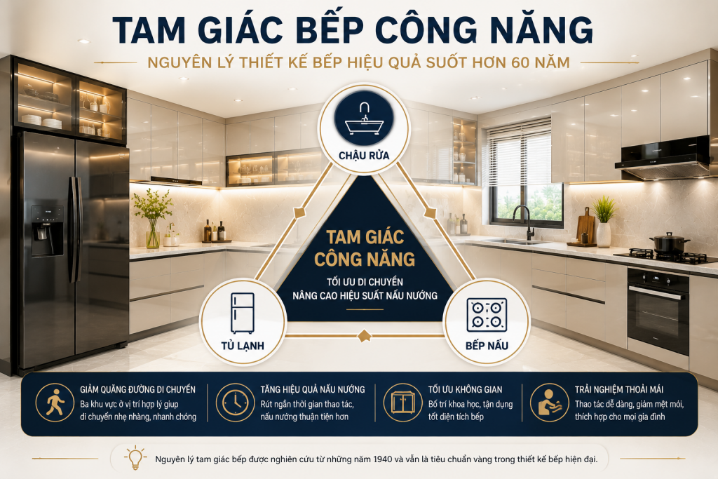 Tam giác công năng trong thiết kế tủ bếp hiện đại
