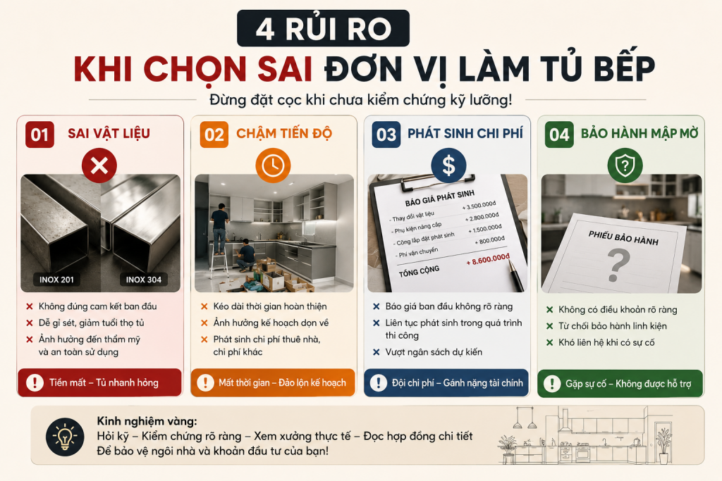 Rủi ro khi chọn sai đơn vị làm tủ bếp