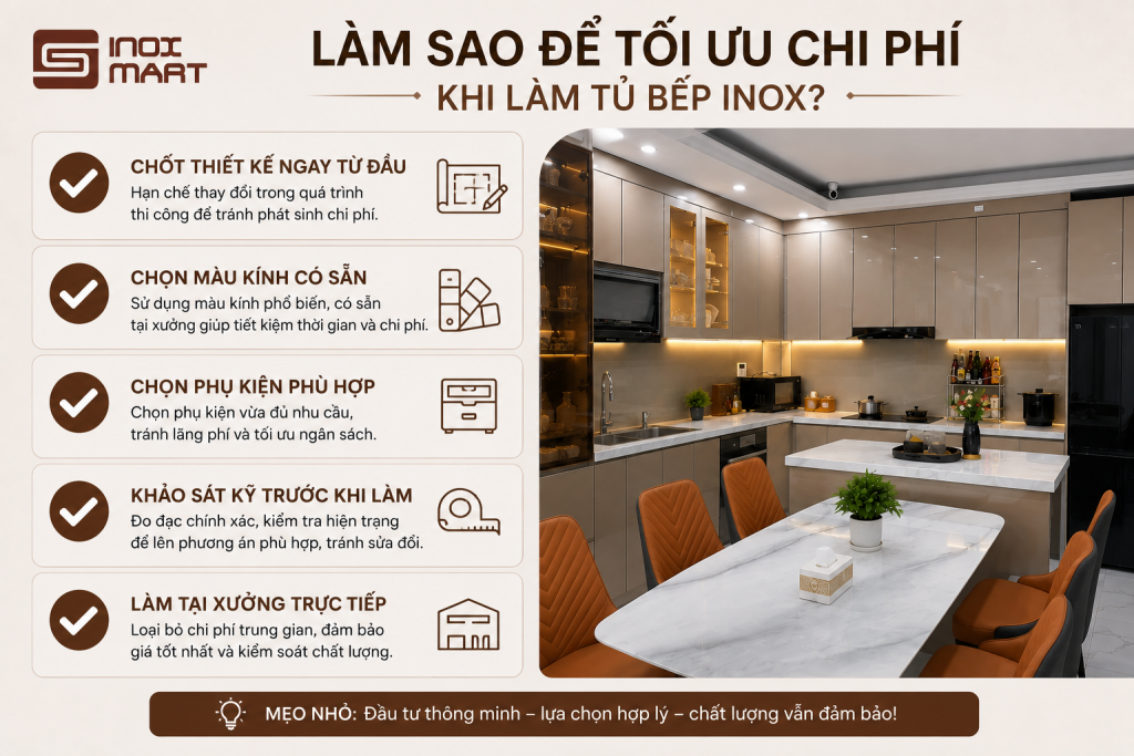 Cách tối ưu chi phí khi làm tủ bếp inox