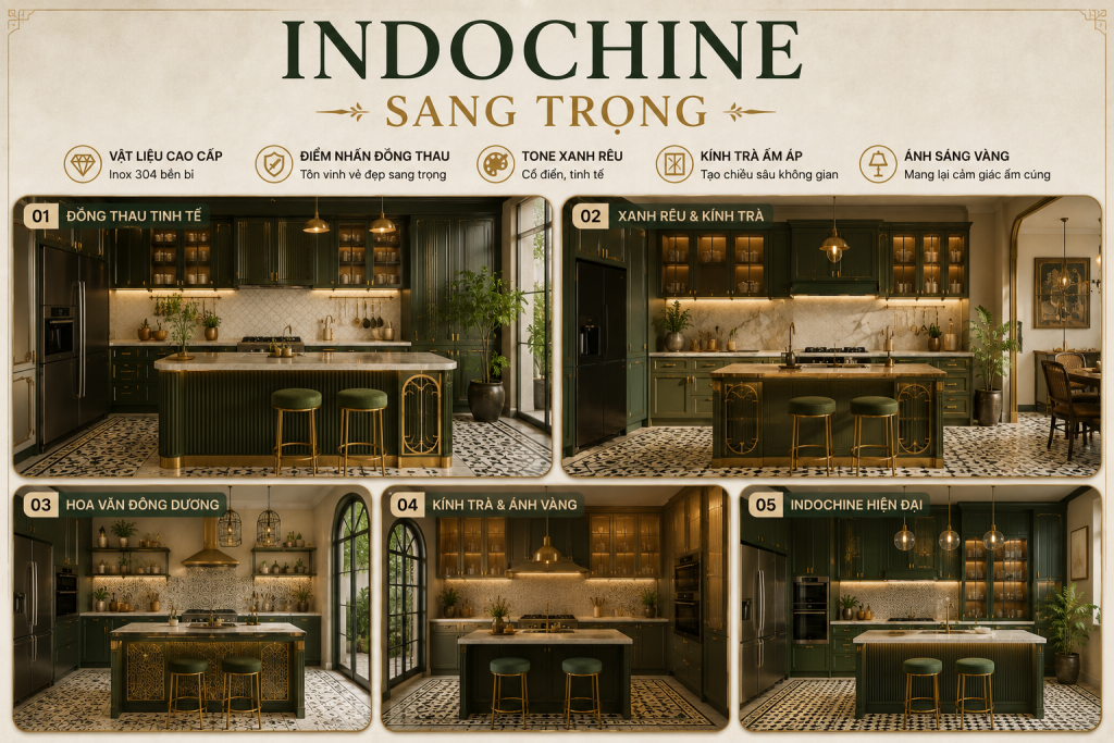 Tủ bếp inox phong cách Indochine cao cấp