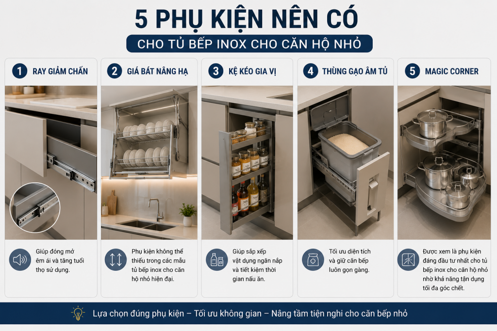 5 Phụ Kiện Nên Có Cho Tủ Bếp Inox Cho Căn Hộ Nhỏ