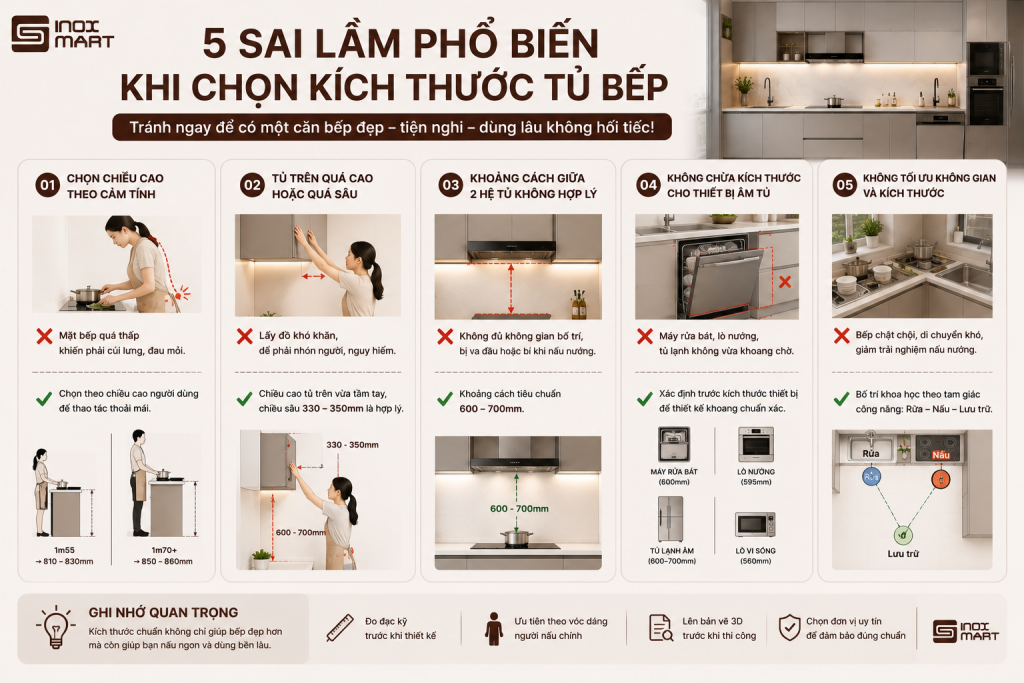Checklist chọn kích thước tủ bếp đúng chuẩn