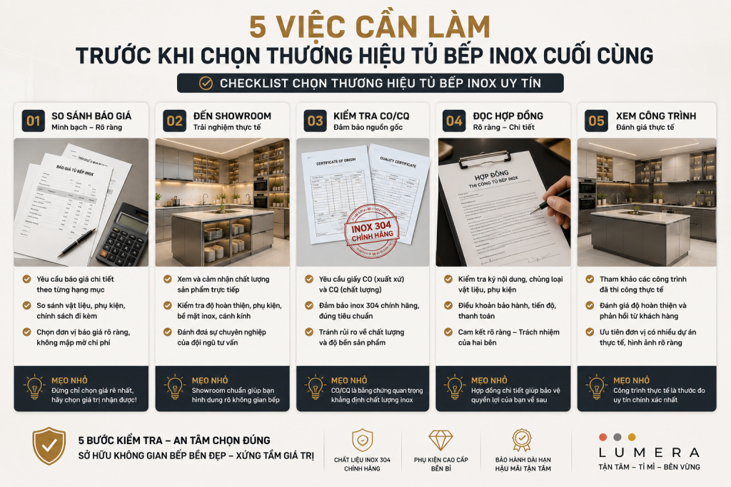 Checklist chọn thương hiệu tủ bếp inox uy tín