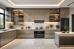 Tủ bếp inox cánh kính hiện đại đẹp năm 2026