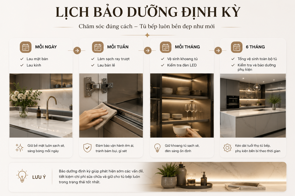 Lịch bảo dưỡng tủ bếp inox định kỳ
