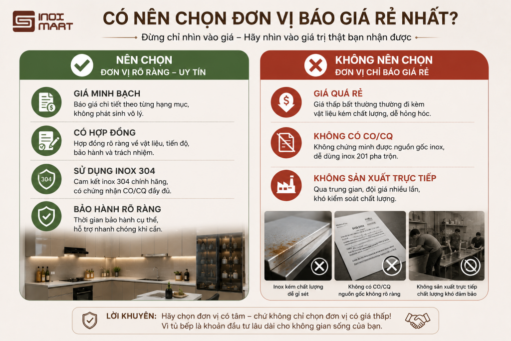 Những lưu ý khi lựa chọn đơn vị thi công tủ bếp inox