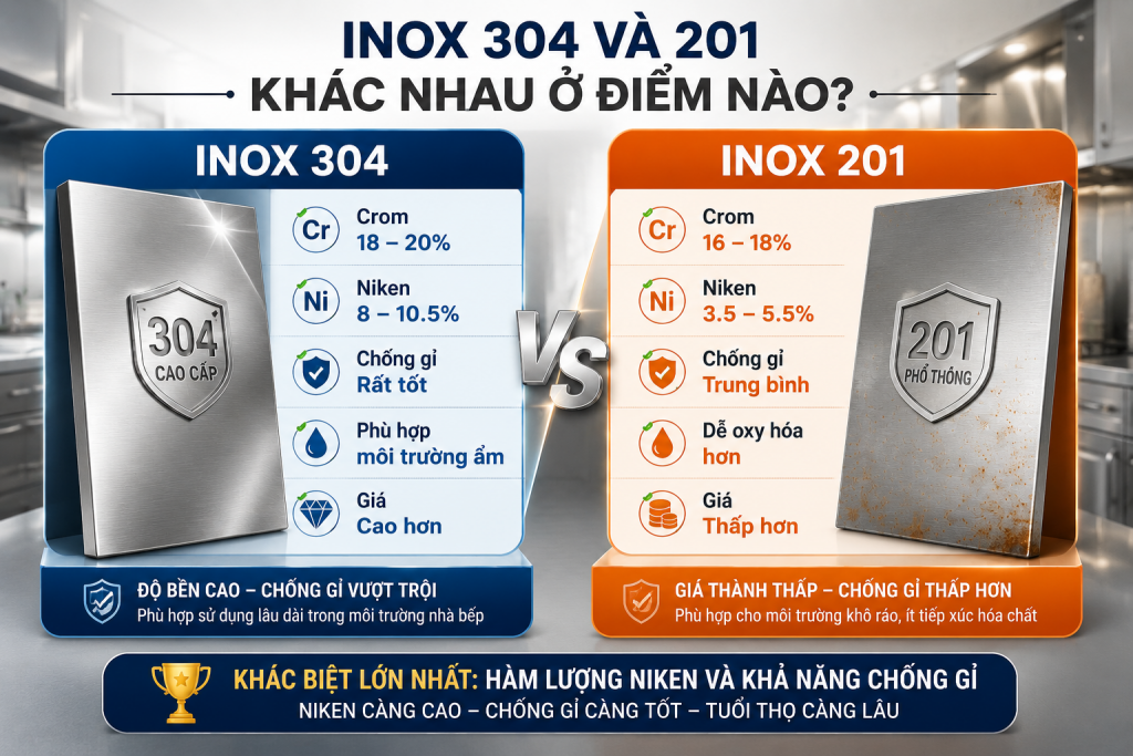 So sánh thành phần inox 304 và inox 201