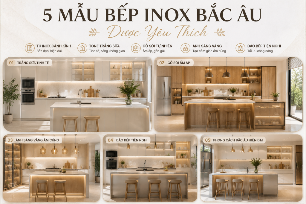 Các mẫu tủ bếp inox phong cách Bắc Âu hiện đại