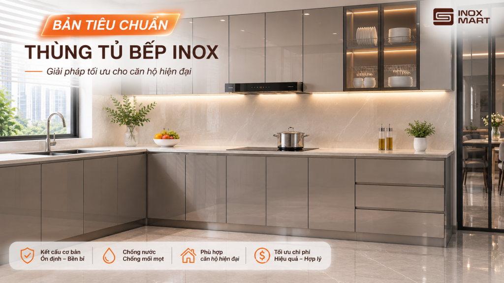 Bộ tủ bếp inox phiên bản Tiêu chuẩn trong căn hộ hiện đại