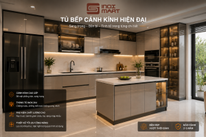 Mẫu tủ bếp cánh kính Inoxmart hiện đại