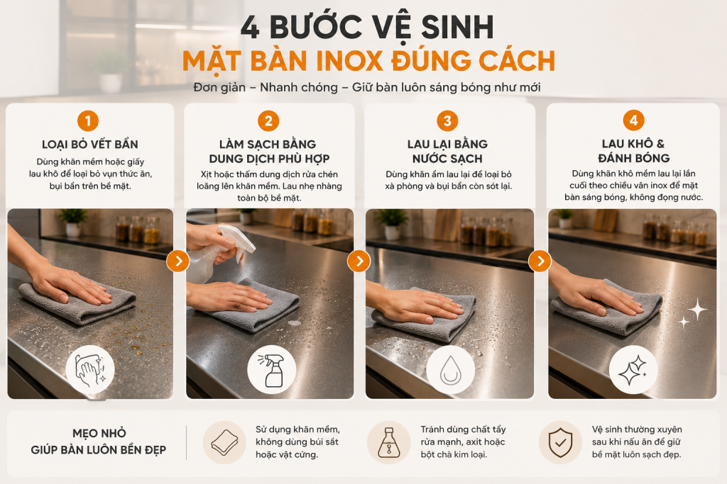 Cách vệ sinh mặt bàn inox đúng cách