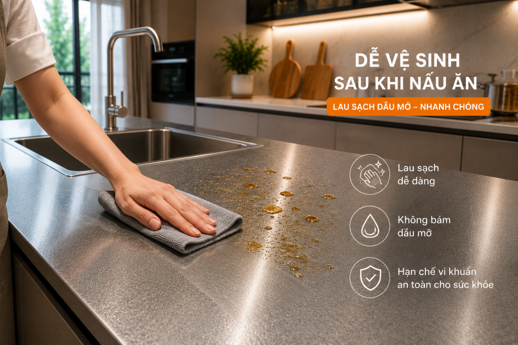 Vệ sinh mặt bàn inox sau khi nấu ăn