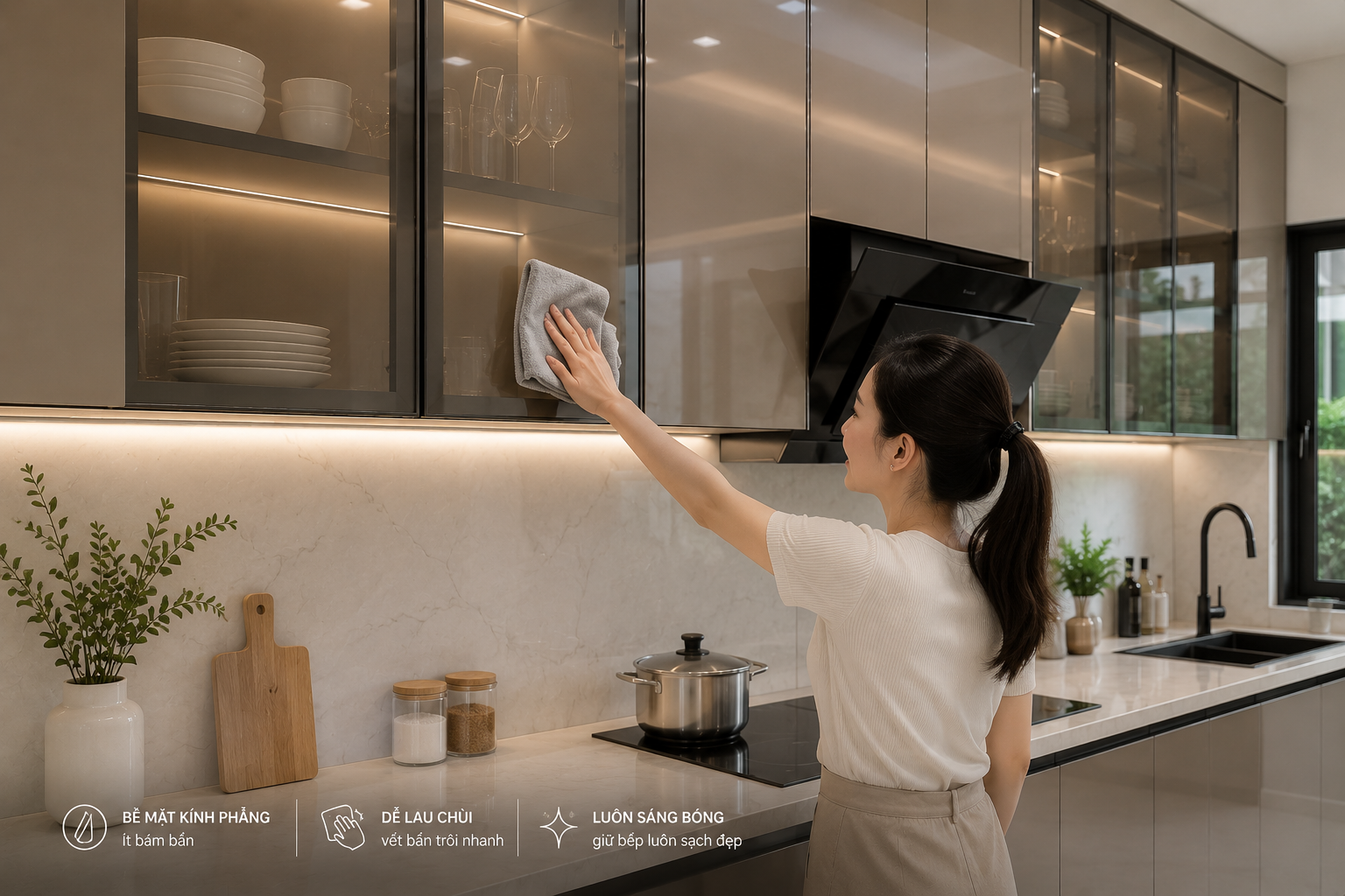 Vệ sinh cánh kính tủ bếp dễ dàng