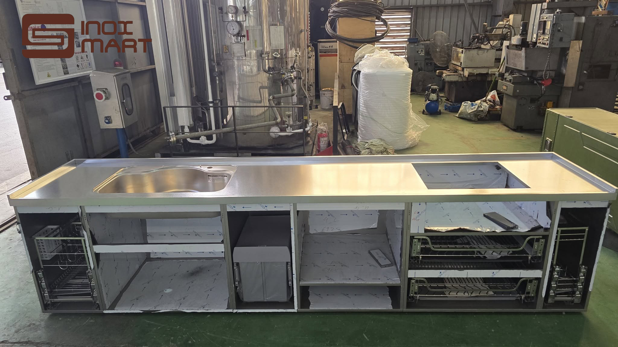 Mặt bàn inox liền chậu rửa
