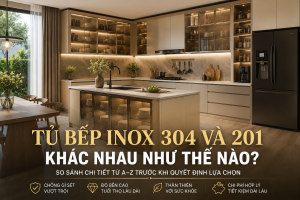 Tủ bếp inox 304 và 201 khác nhau như thế nào? So sánh chi tiết trước khi quyết định lựa chọn