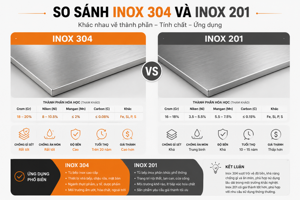 So sánh inox 304 và inox 201