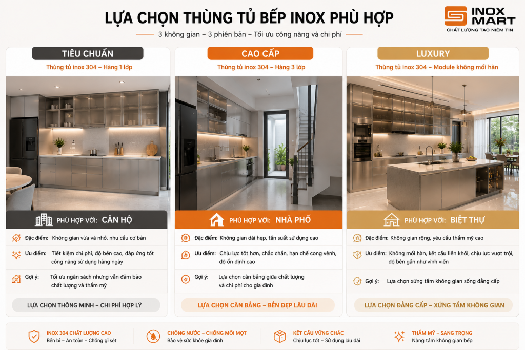 Lựa chọn thùng tủ bếp inox phù hợp
