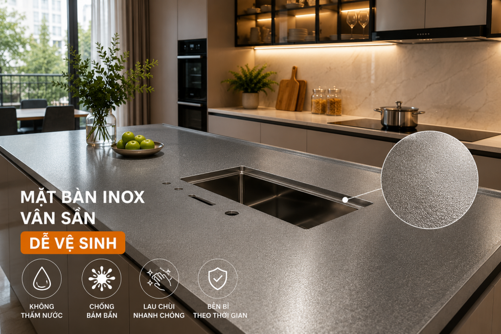 Mặt bàn inox vân sần dễ vệ sinh