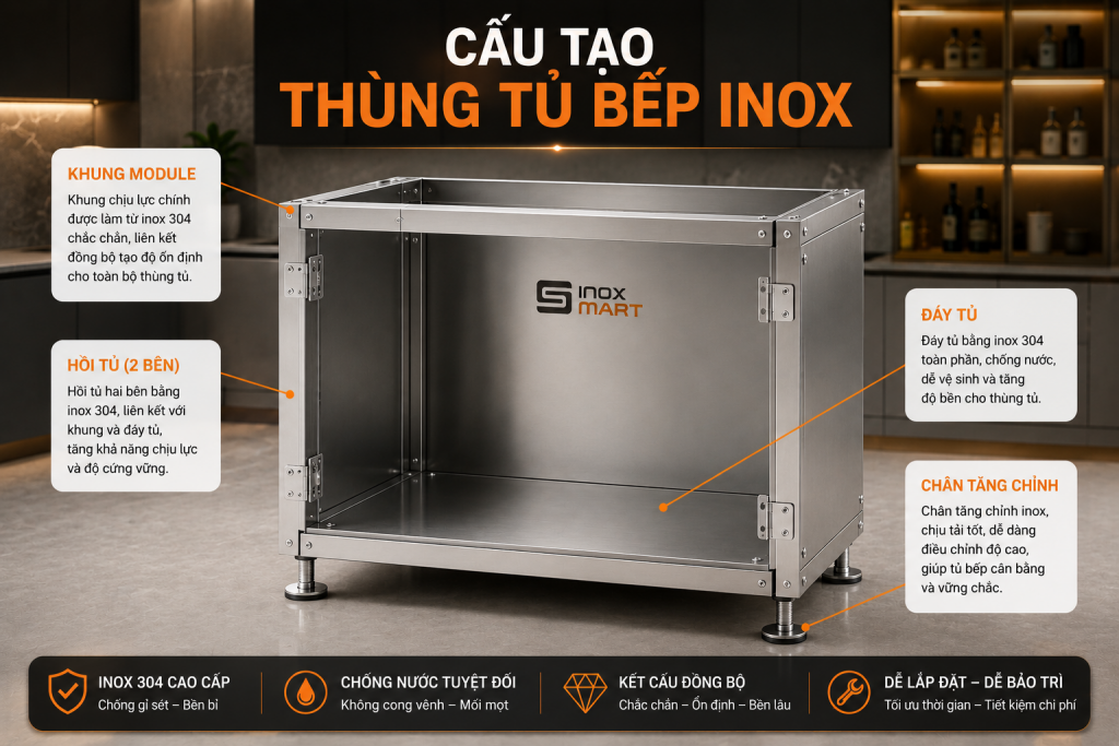Cấu tạo thùng tủ bếp inox